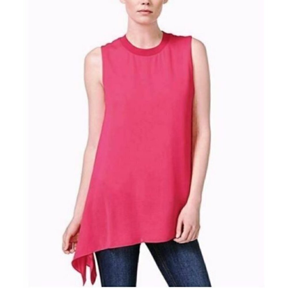 Rachel Roy Womens Medium Coral Asymmetrical Hem Tank Tunic Top Boho Festival
